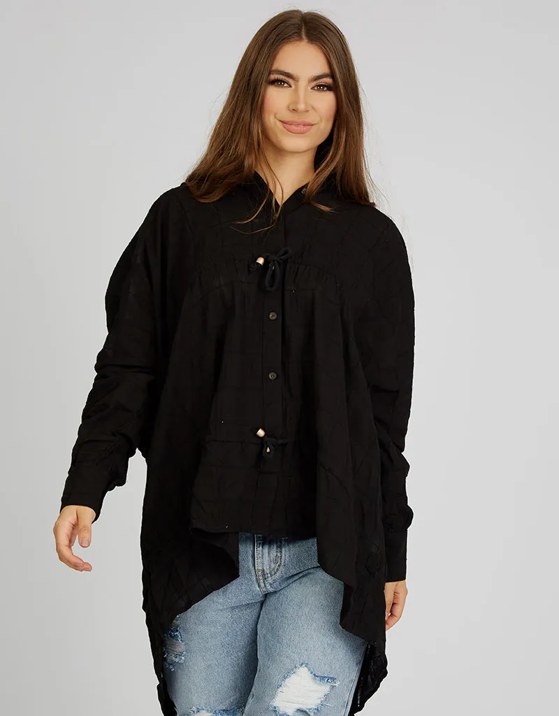 Linen Square Stitched Drawstring Shirt