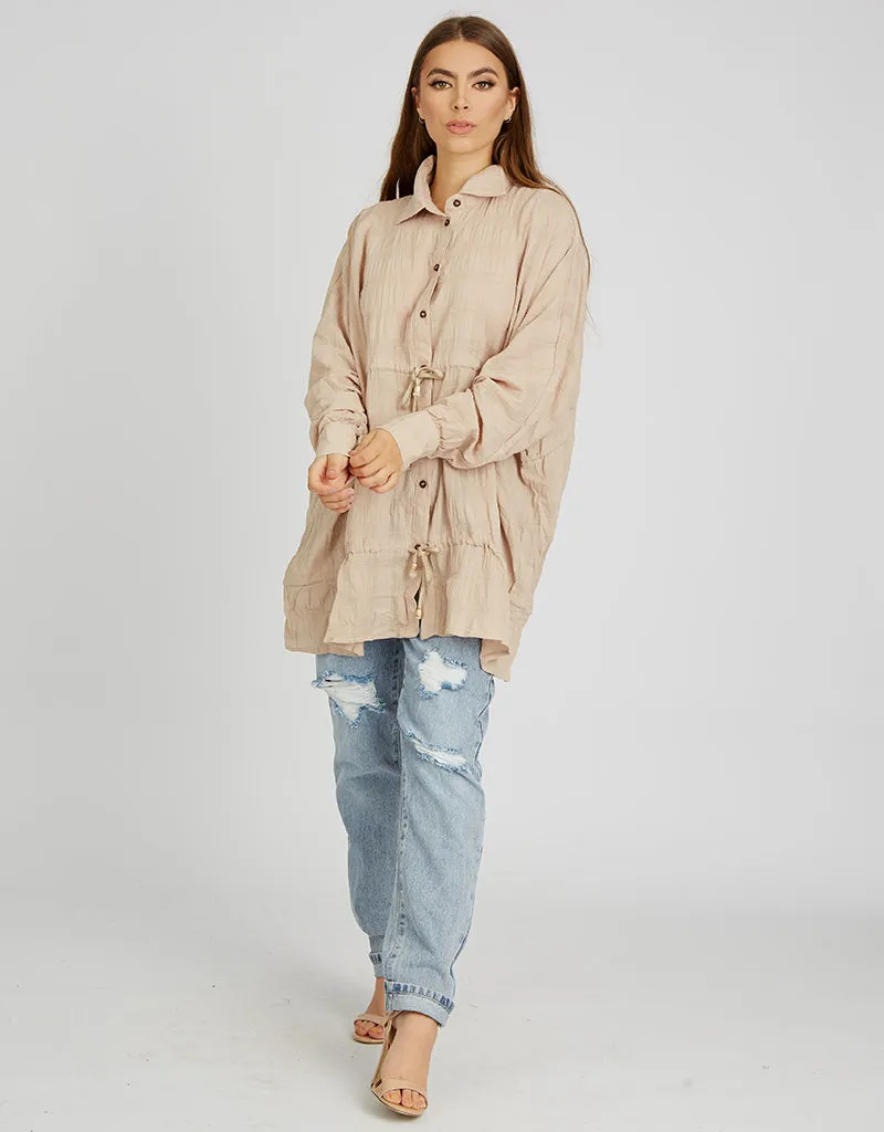 Linen Square Stitched Drawstring Shirt