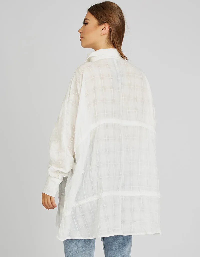 Linen Square Stitched Drawstring Shirt