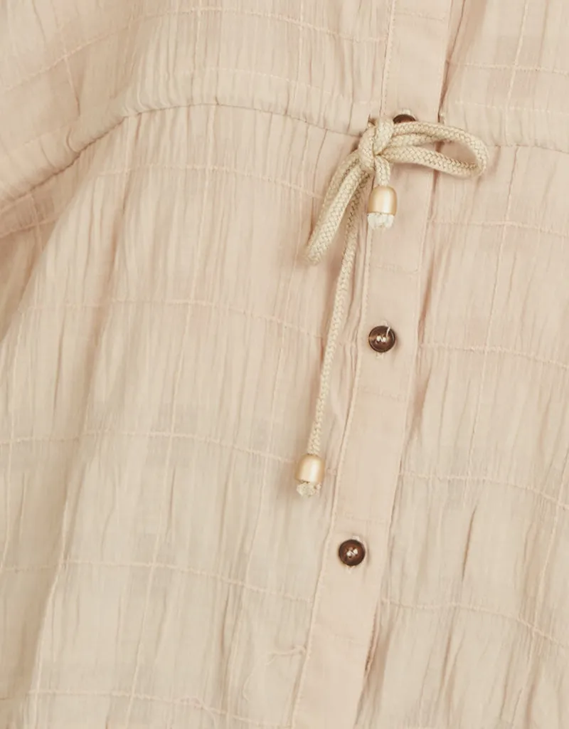 Linen Square Stitched Drawstring Shirt