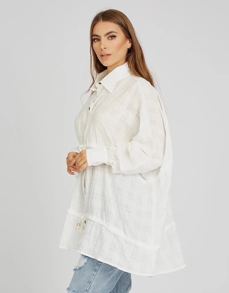 Linen Square Stitched Drawstring Shirt