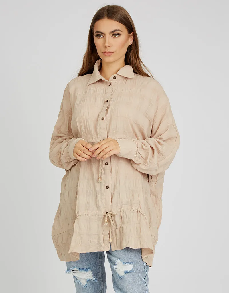 Linen Square Stitched Drawstring Shirt