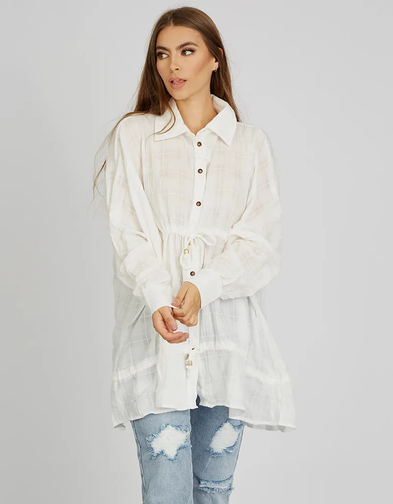 Linen Square Stitched Drawstring Shirt