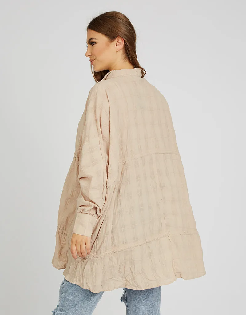 Linen Square Stitched Drawstring Shirt