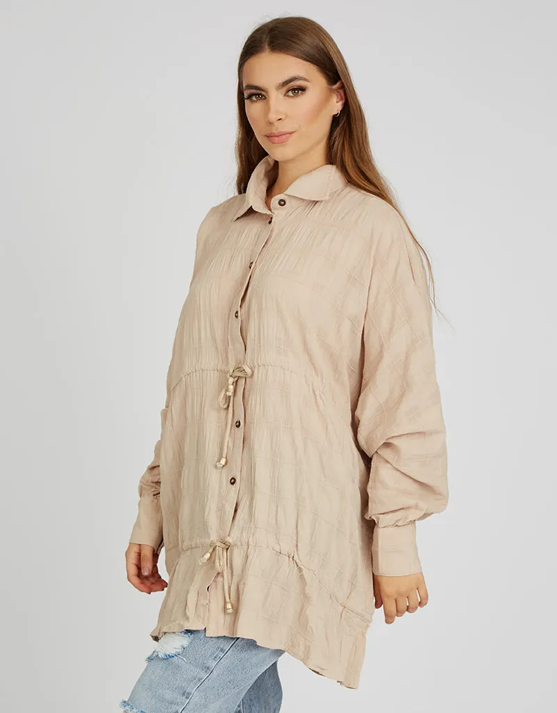 Linen Square Stitched Drawstring Shirt