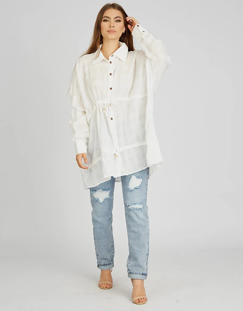 Linen Square Stitched Drawstring Shirt