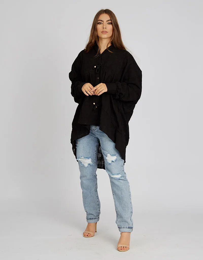 Linen Square Stitched Drawstring Shirt