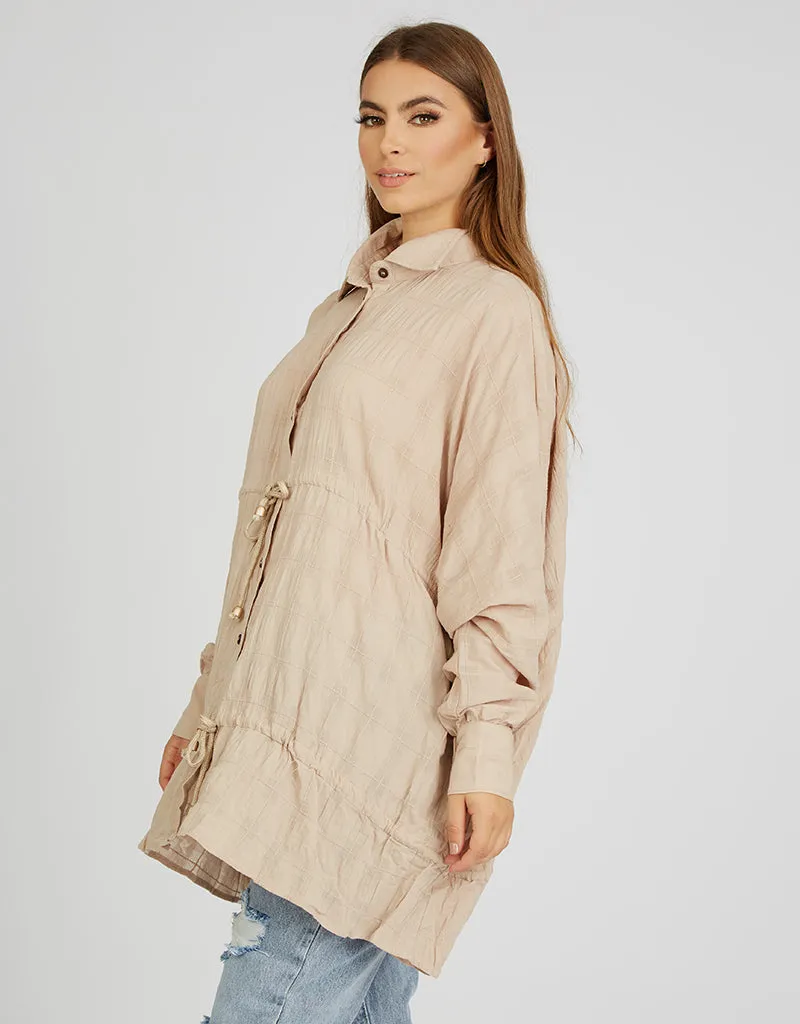 Linen Square Stitched Drawstring Shirt