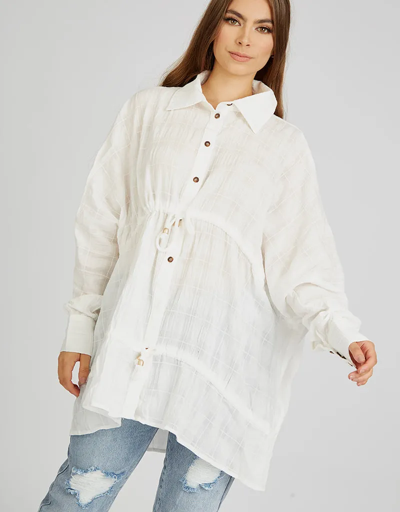 Linen Square Stitched Drawstring Shirt