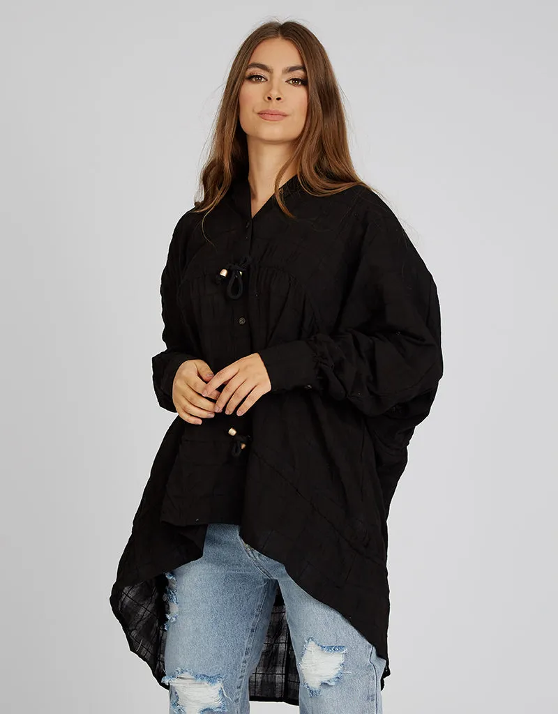 Linen Square Stitched Drawstring Shirt