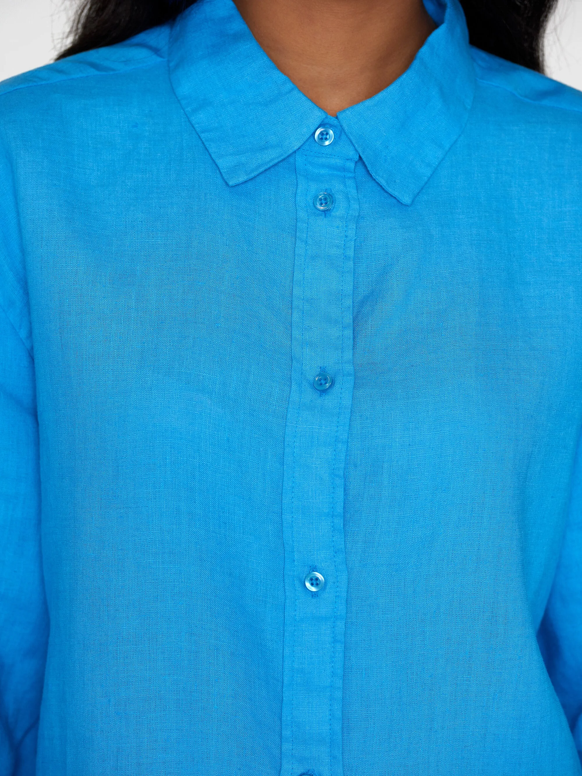 Loose linen long sleeved shirt - GOTS/Vegan - Malibu Blue