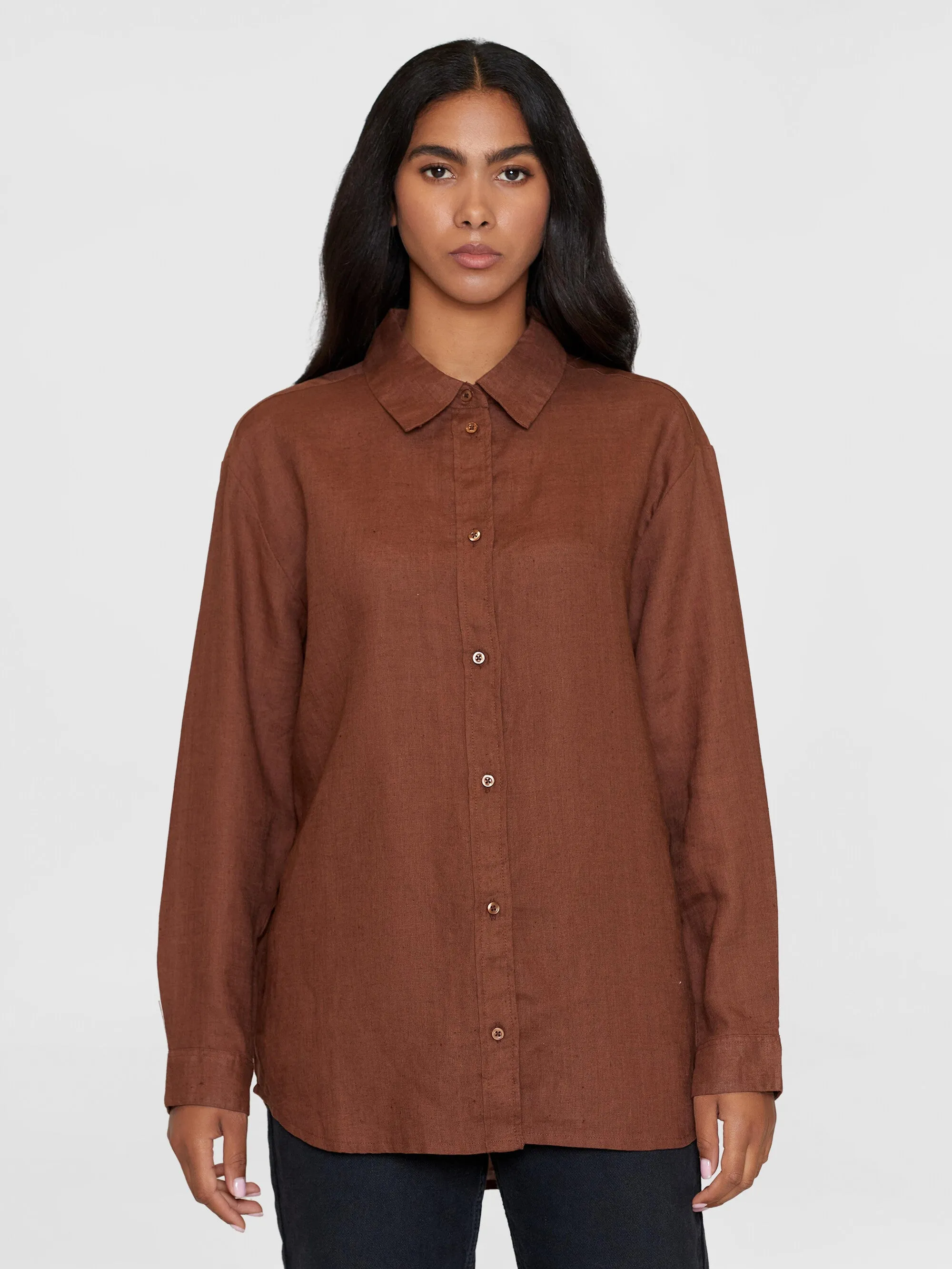 Loose linen long sleeved shirt - GOTS/Vegan - Tiramisu