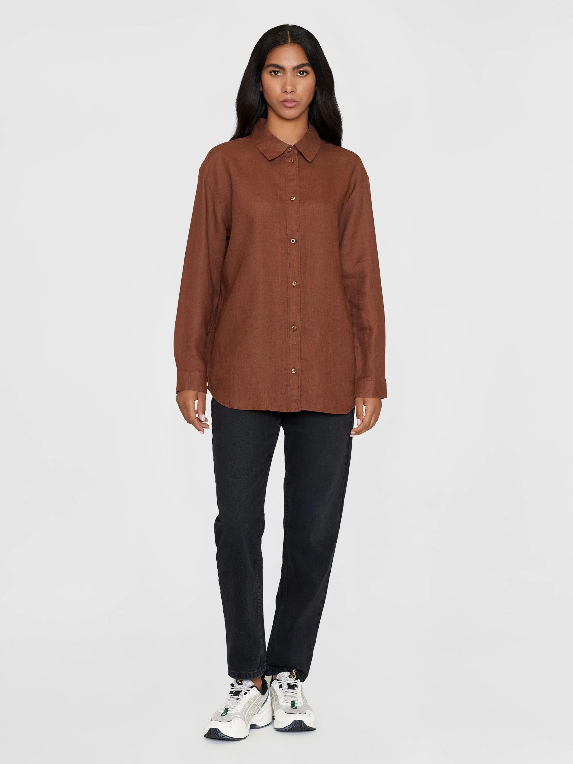 Loose linen long sleeved shirt - GOTS/Vegan - Tiramisu