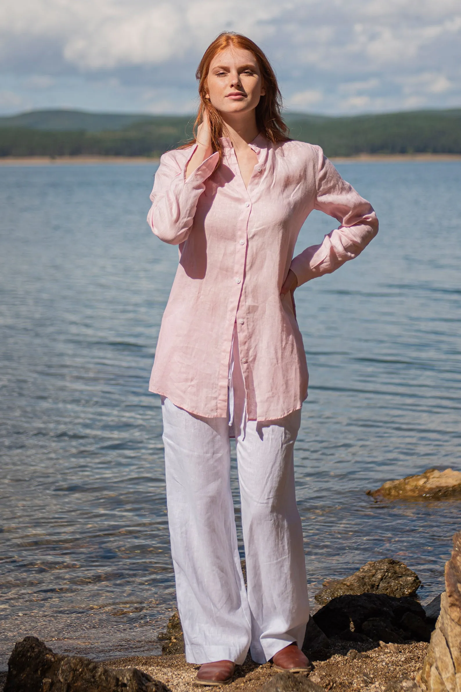 Loose Linen Shirt in Rose