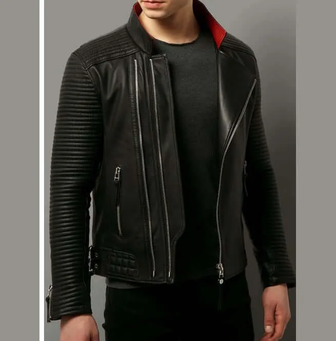 Men Black Motorcycle Leather Jacket, Mens Fashion Biker Leather Jacket