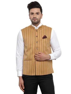 Men's Dhrohar Striped Wool Nehru Jacket / Waistcoat - Yellow - Size - 38 - Neudis Men