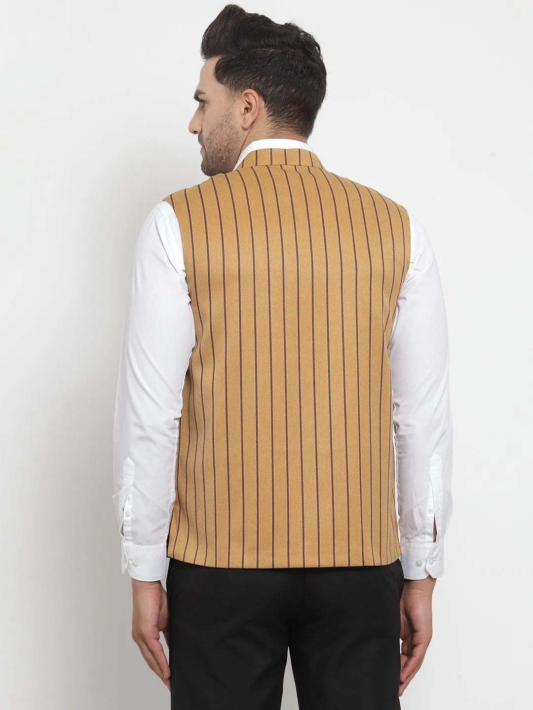 Men's Dhrohar Striped Wool Nehru Jacket / Waistcoat - Yellow - Size - 38 - Neudis Men