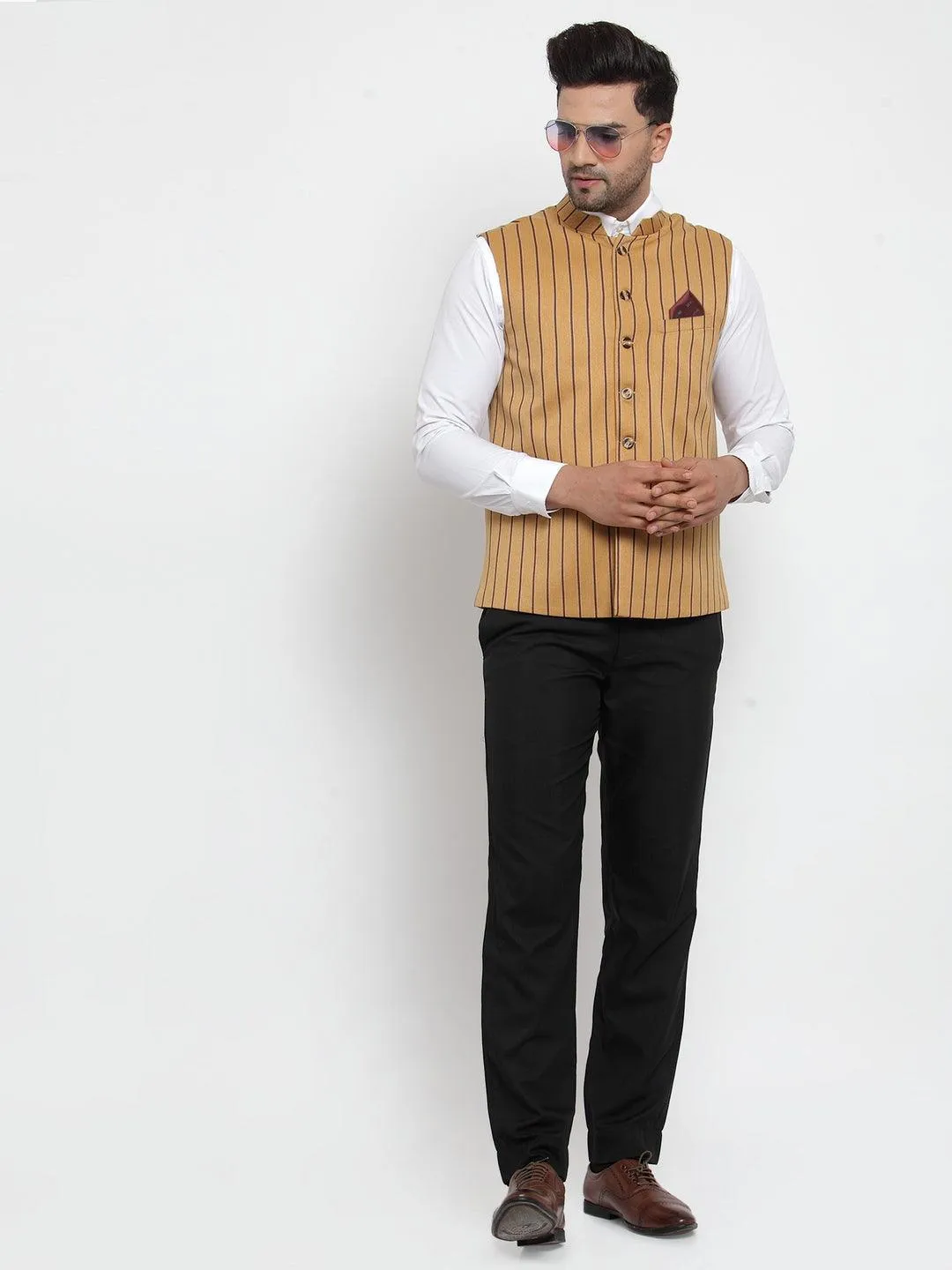 Men's Dhrohar Striped Wool Nehru Jacket / Waistcoat - Yellow - Size - 38 - Neudis Men