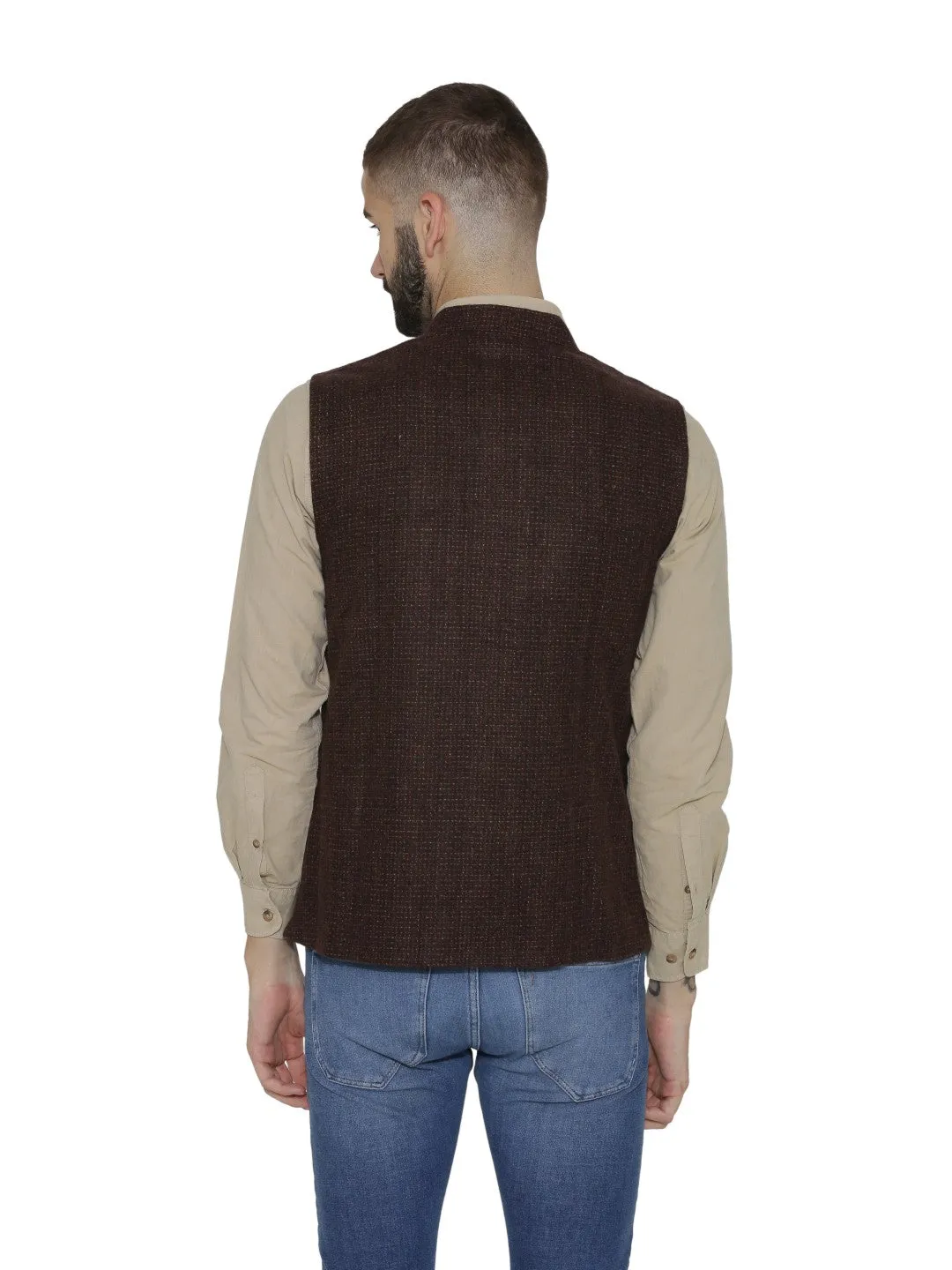 Men's Premium Wool Nehru  Jacket -Brown - Neudis Men