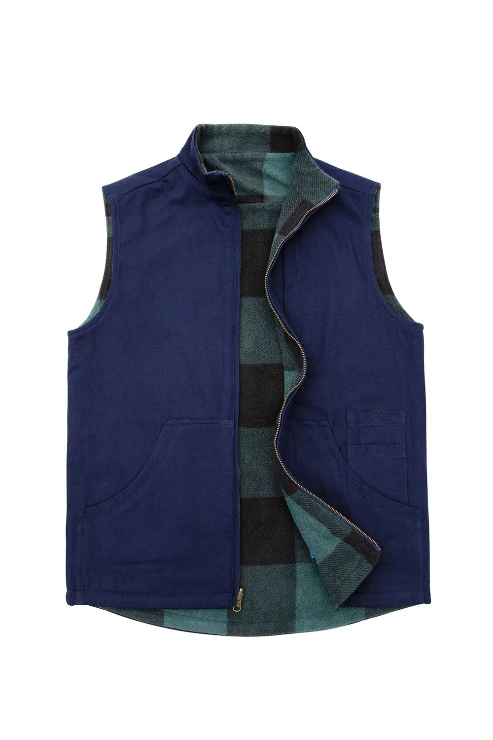 Men's Reversible Vest Plaid Fleece Lined Outdoor Vests