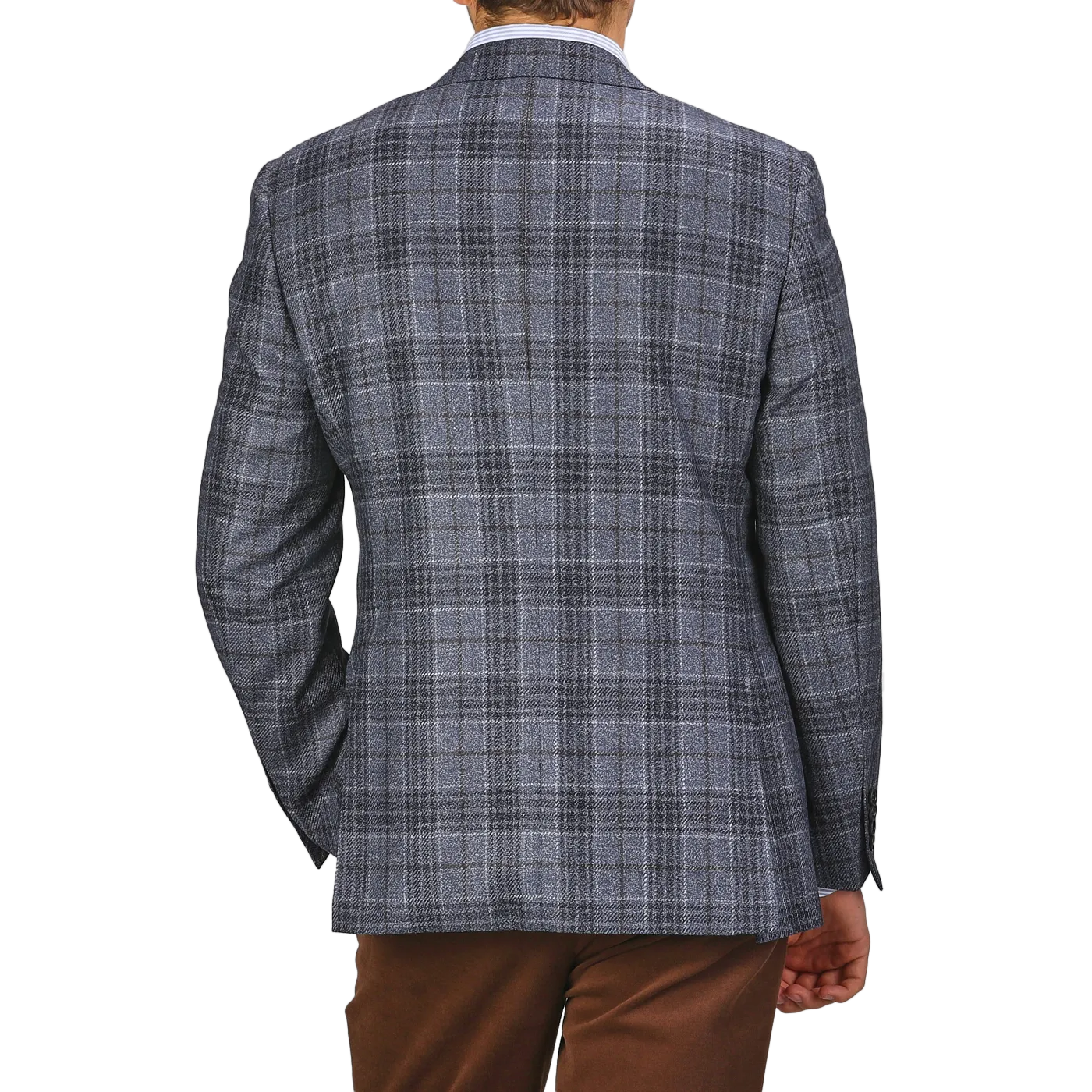 Mid Blue Checked Wool Silk Drop 6 Blazer