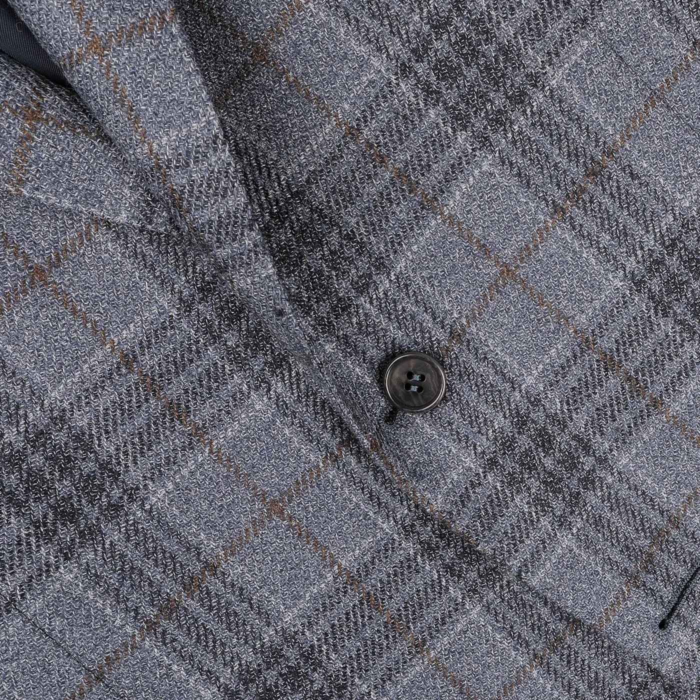 Mid Blue Checked Wool Silk Drop 6 Blazer