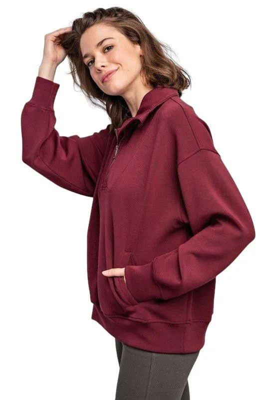 Modal Quarter Zip Funnel Neck Pullover