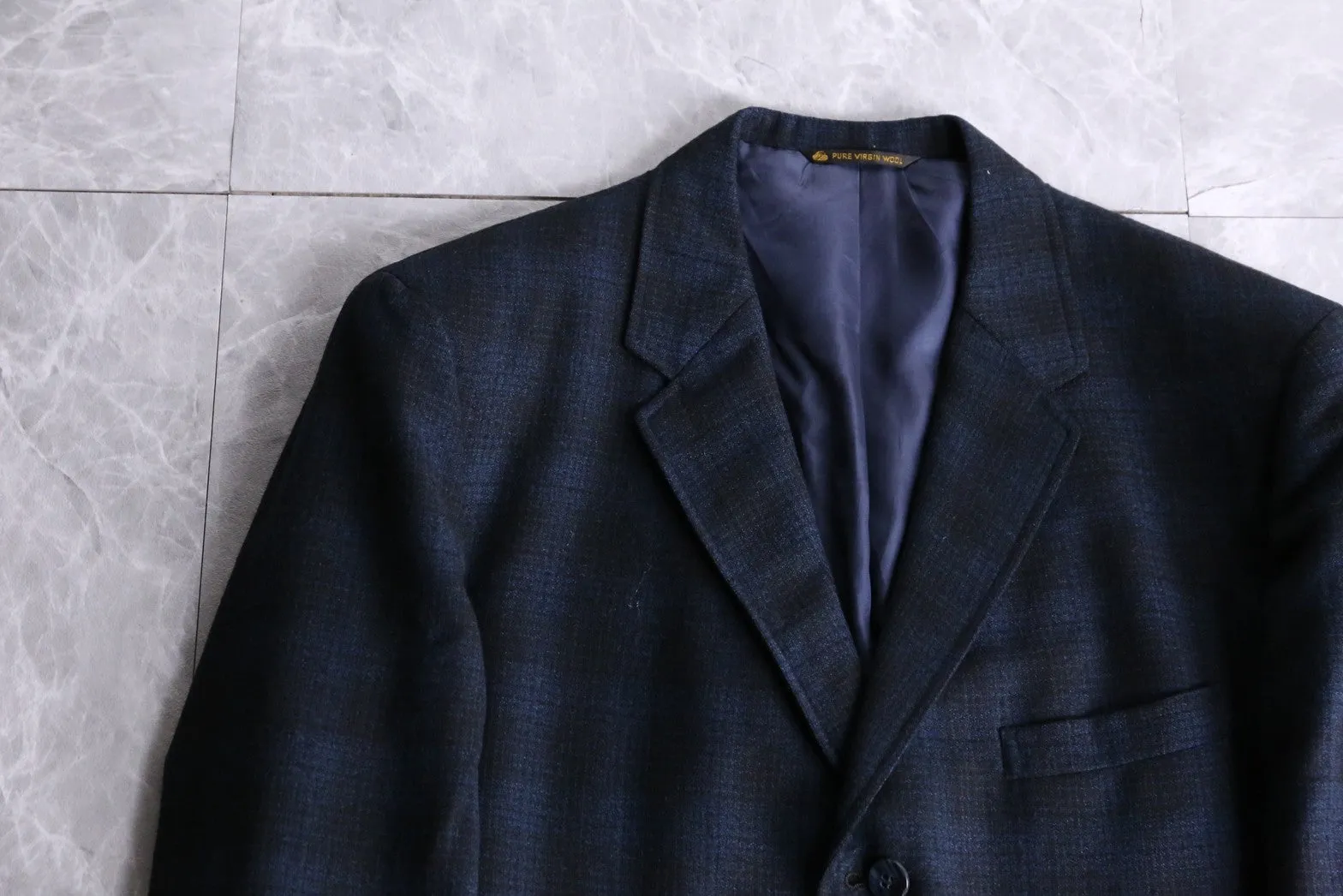 navy checked wool tailored jacket