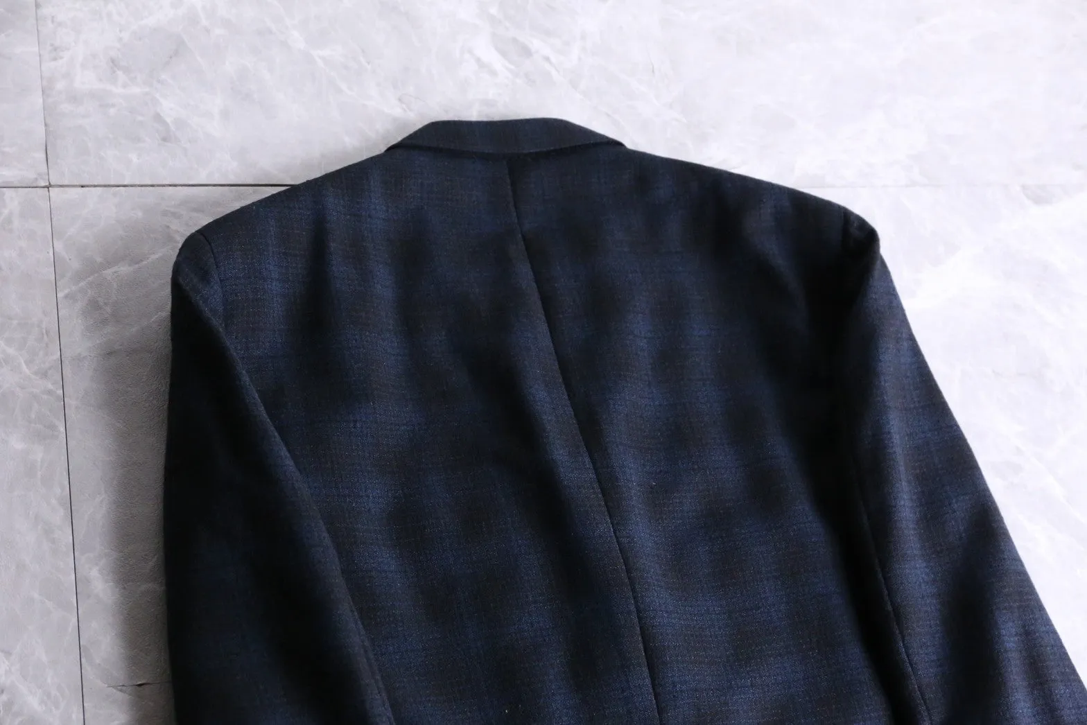 navy checked wool tailored jacket