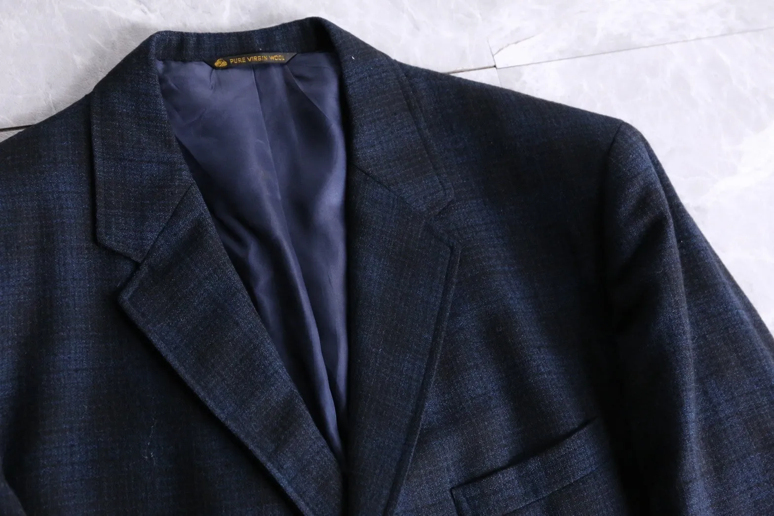 navy checked wool tailored jacket