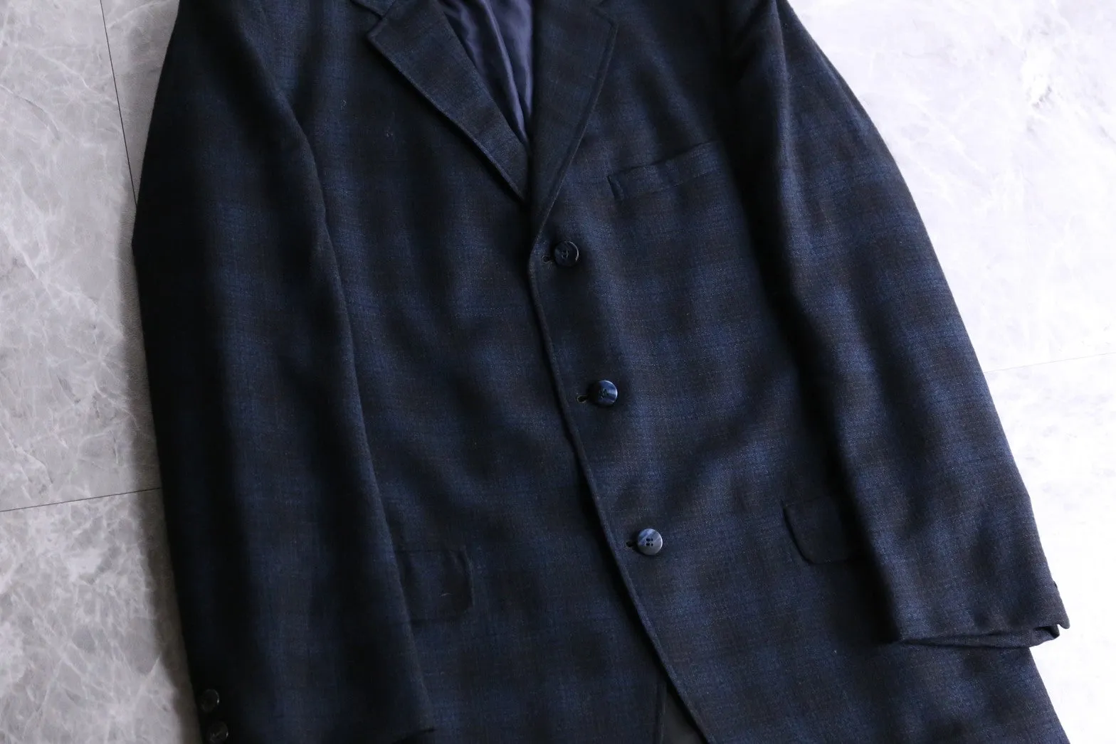 navy checked wool tailored jacket