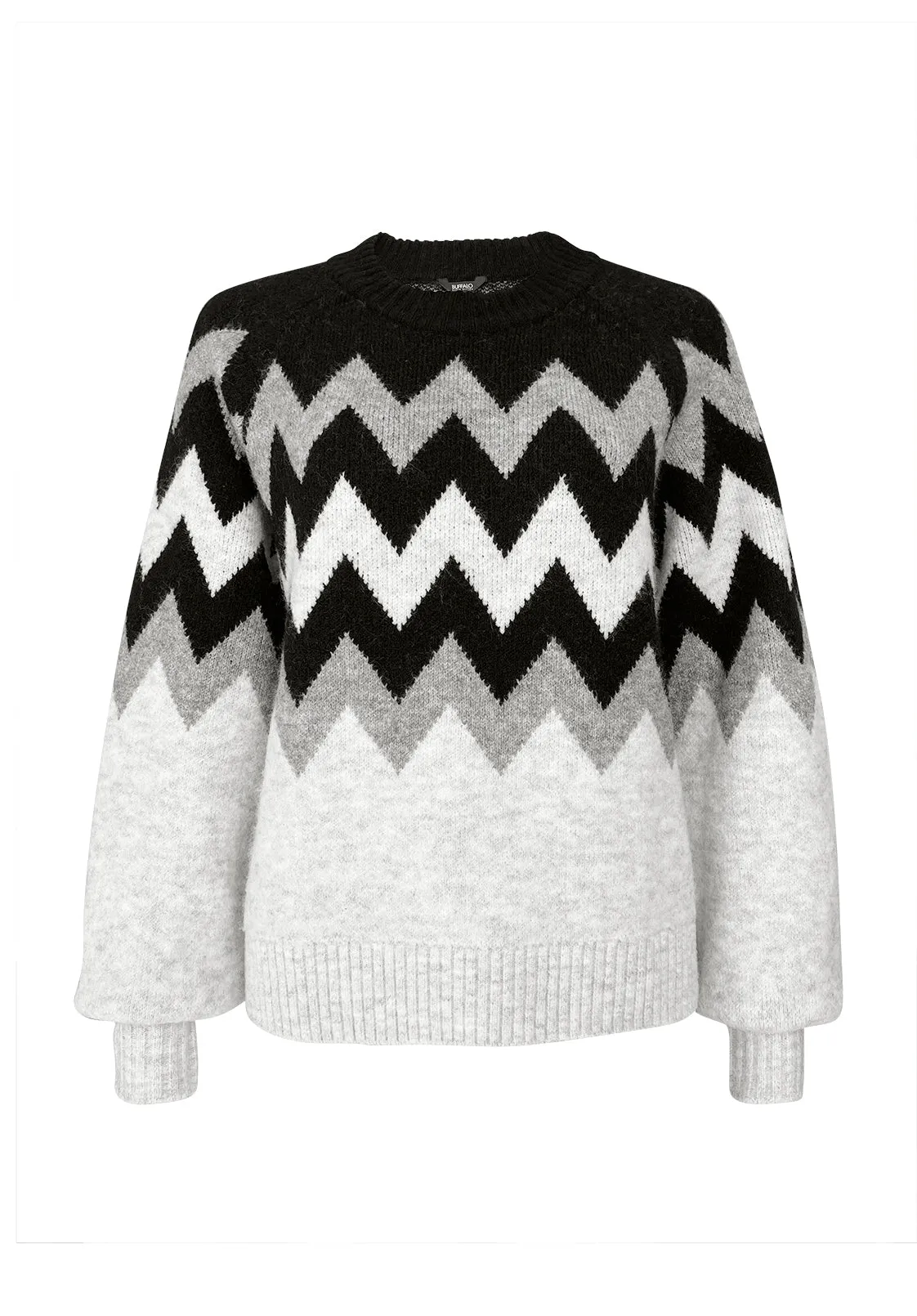 Nerissa Women's Crewneck Sweater in Black & Grey Chevron Print - SW0023F