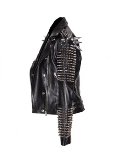 New  Men's Black Studded Punk Style Leather Jacket,Stylish Jacket