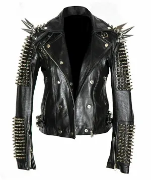 New  Men's Black Studded Punk Style Leather Jacket,Stylish Jacket