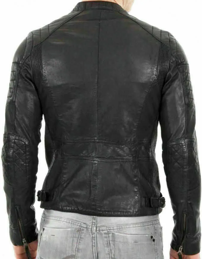 New Men's Genuine Distressed Lambskin Leather Jacket Black Slim fit Biker jacket