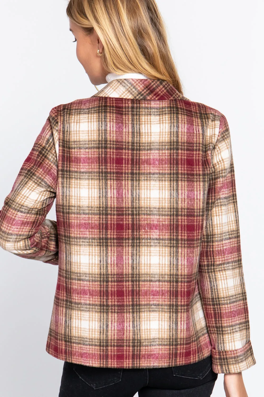 Notched Collar Plaid Jacket - 2 colors