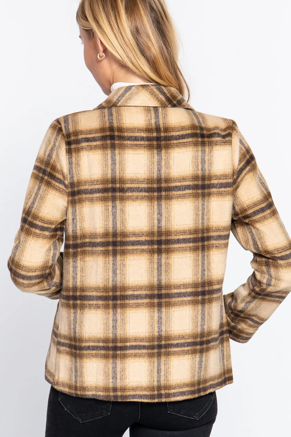 Notched Collar Plaid Jacket - 2 colors