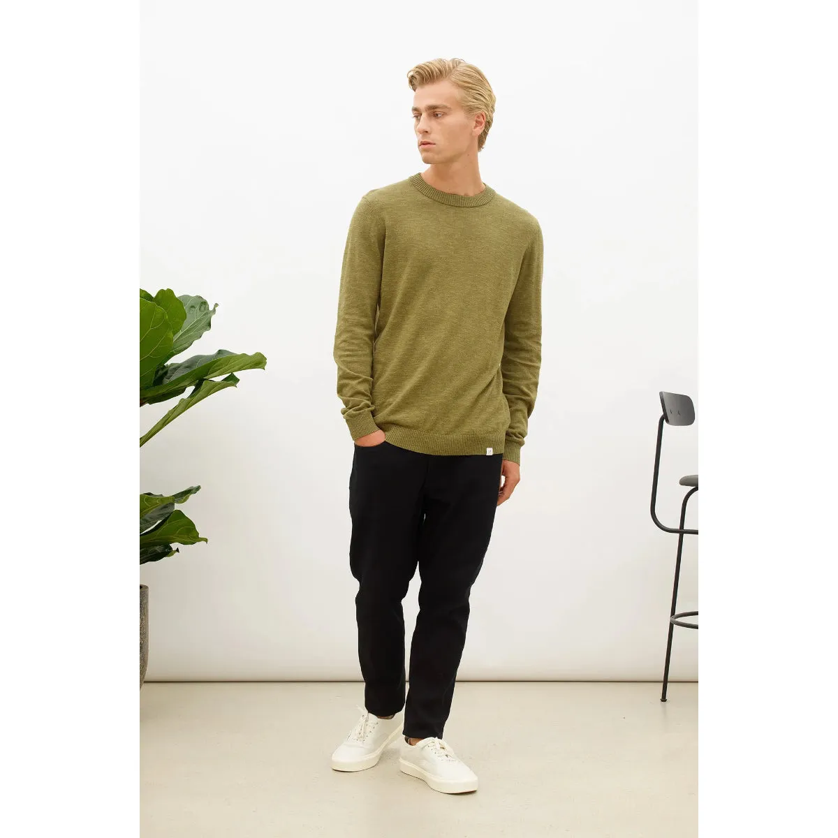 Nowadays Linen Crew Sweater torf moss