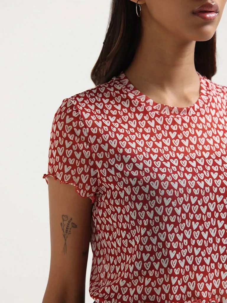 Nuon Red Printed Crop Top