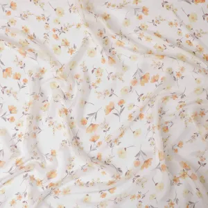 Off white premium pure silk chiffon fabric with multicolor print in floral design-D13226