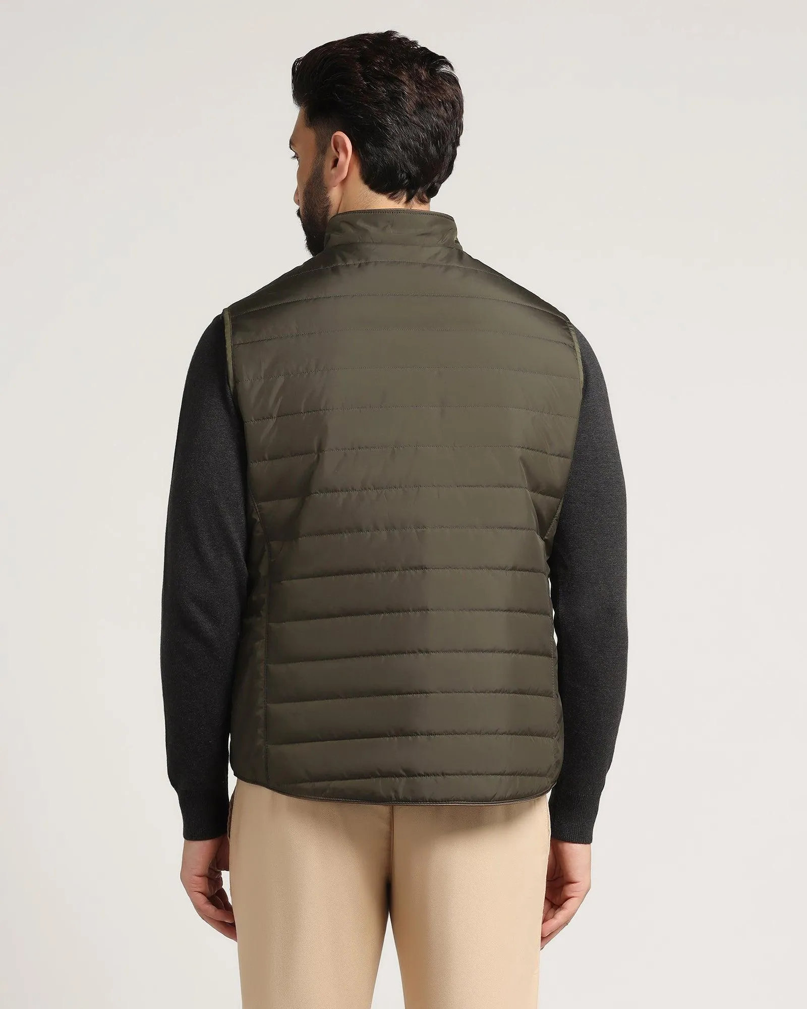 Olive Solid Zipper Jacket - Joss