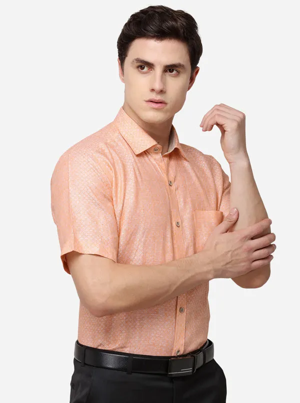 Orange & White Solid Regular Fit Formal Shirt | JadeBlue