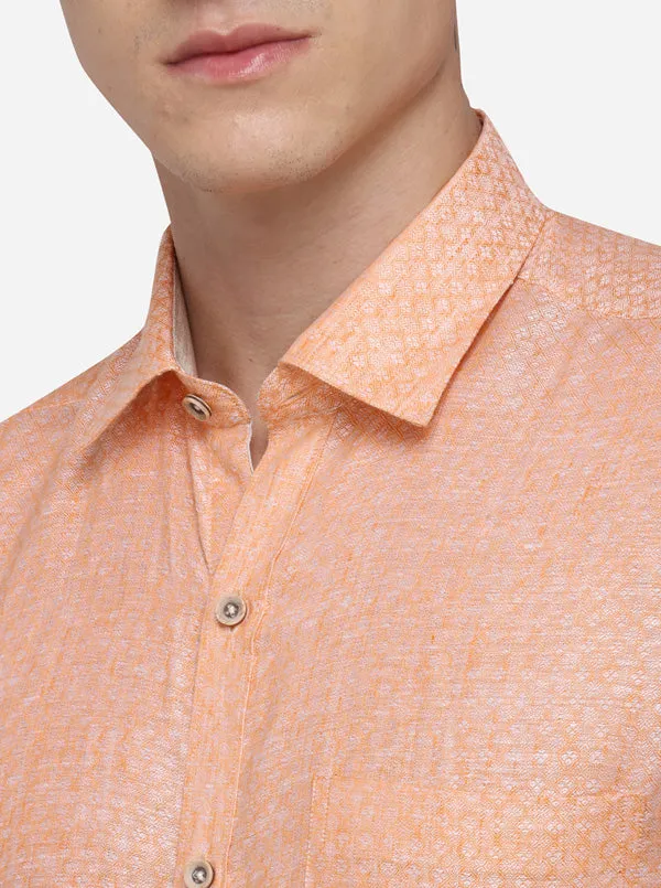 Orange & White Solid Regular Fit Formal Shirt | JadeBlue