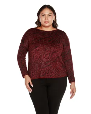 Plus Size Shiny Zebra Jacquard Sweater | Black Cherry Combo