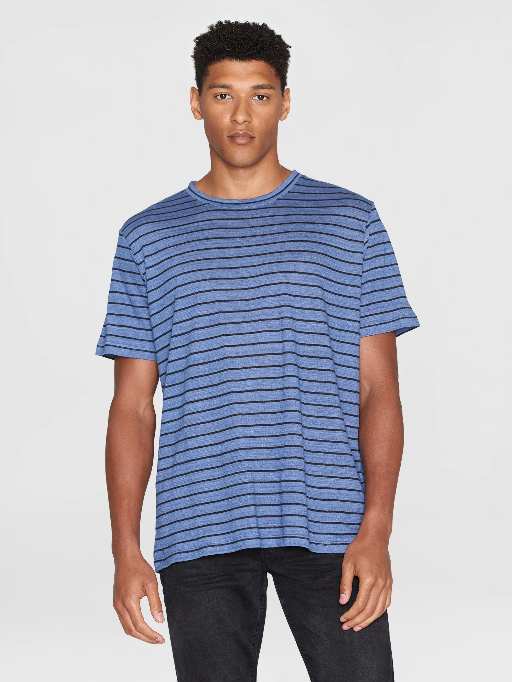 Regular linen striped t-shirt - GOTS/VEGAN - Blue stripe