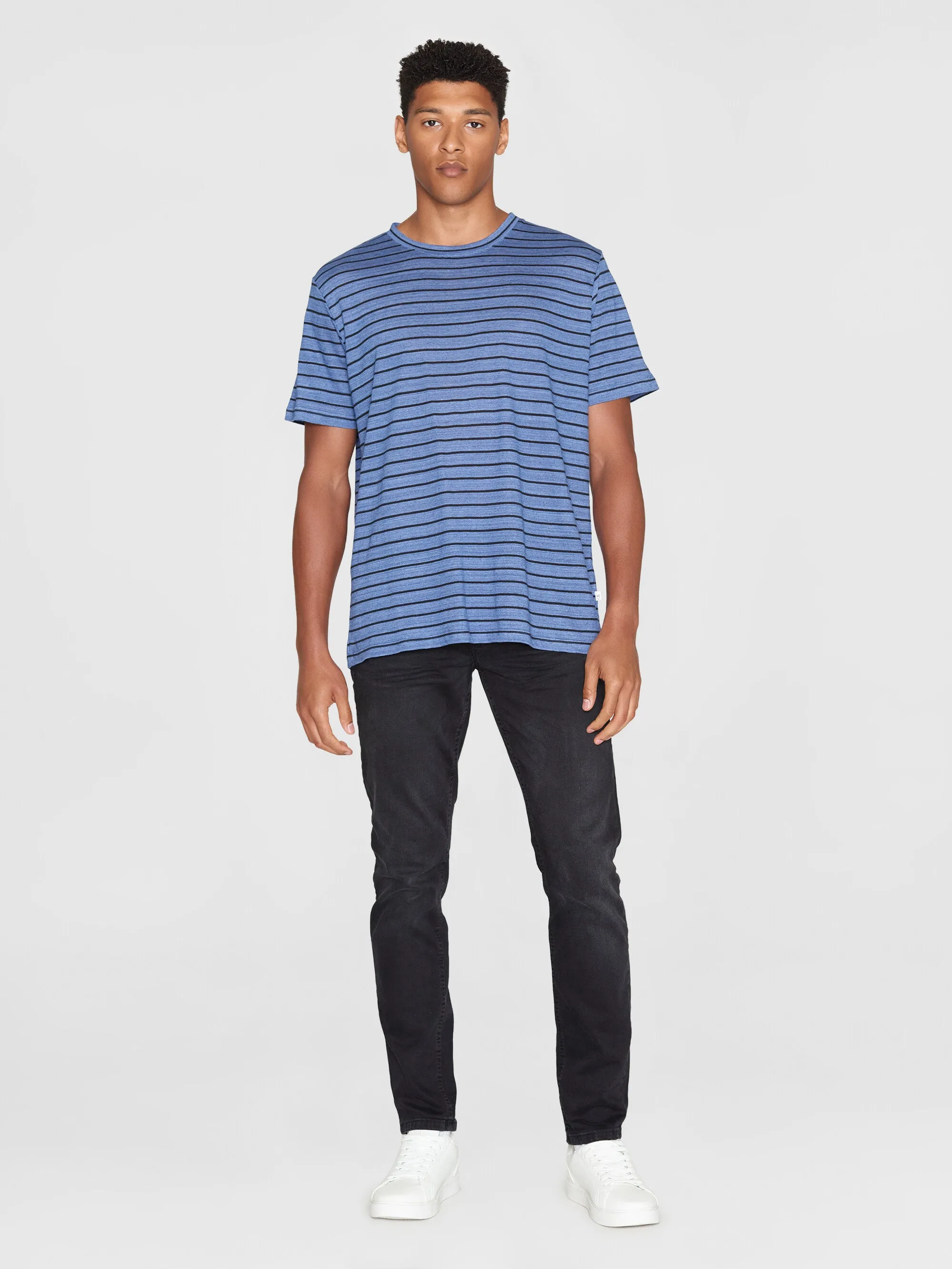 Regular linen striped t-shirt - GOTS/VEGAN - Blue stripe