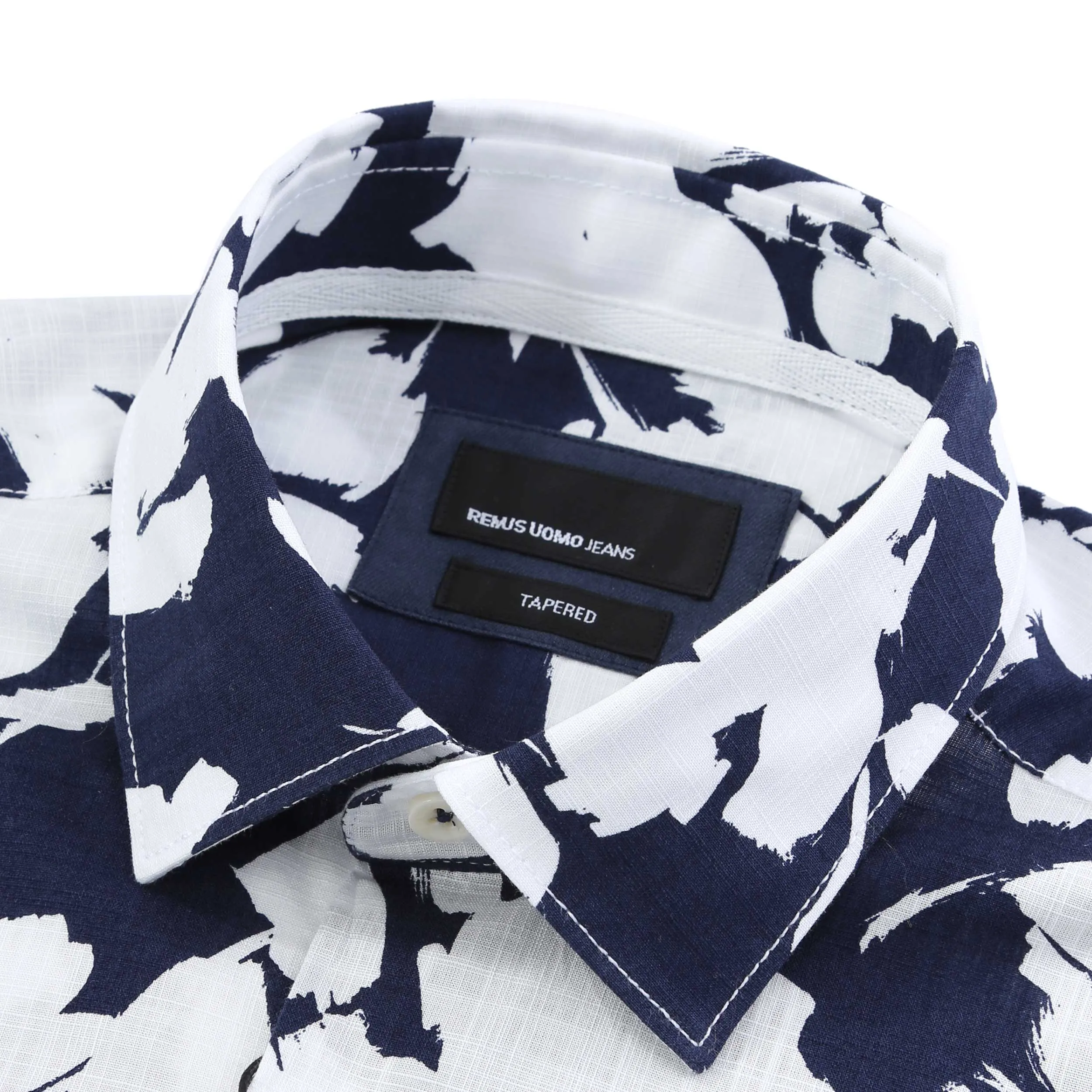 Remus Uomo Floral Linen SS Shirt in Navy