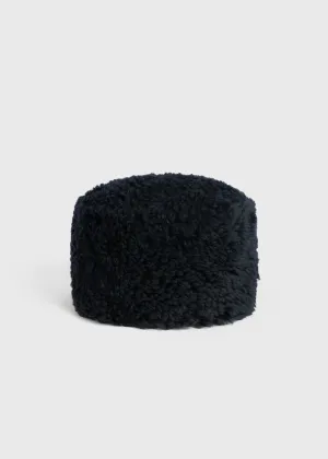 Navy Shearling Pillbox Hat - Stylish Winter Accessory for Men/Women