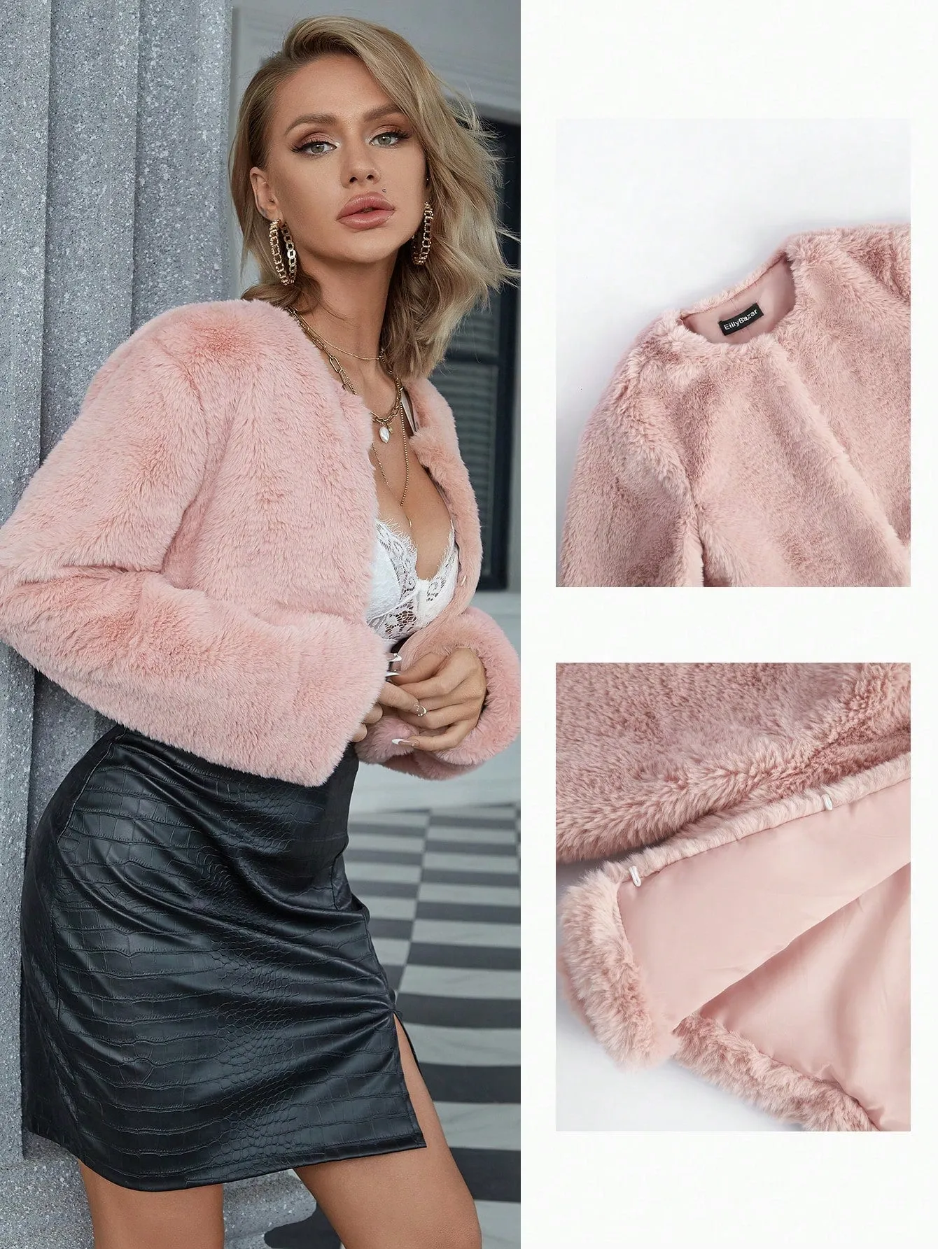 SHEIN Eilly Bazar Solid Fuzzy Coat