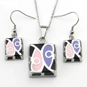 Stainless Steel Jewelry Eye Pattern Square Shape Resin Jewelry Set for Women